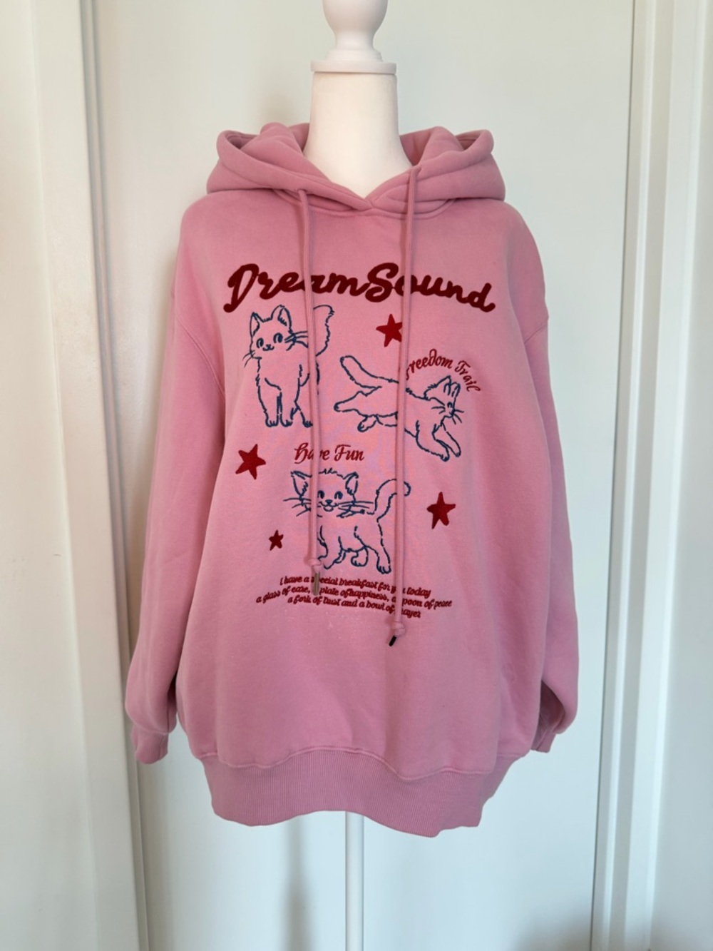 Pink Cat Graphic Hoodie Cotton Oversized Sweatshirt